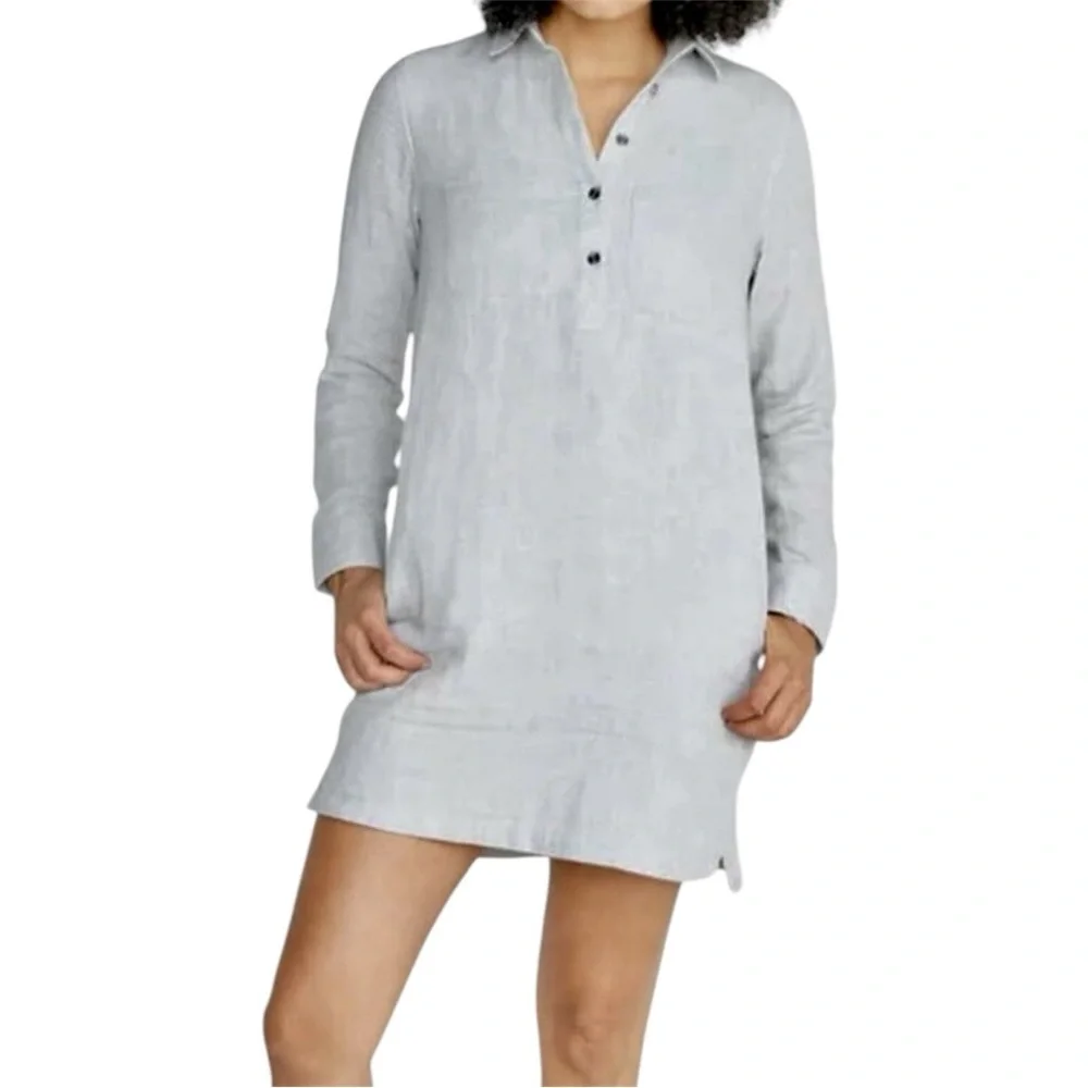 MARINE LAYER Quinn Popover Henley Shirt Dress Size S Heather Gray